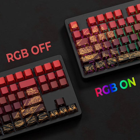 XVX Shine Through Keycaps - PBT Dye Sub Keycap Set, Side Print Keycaps, 129 Keys Cherry Profile Custom Keycaps, Wave of Kanagawa Double Shot Key c...