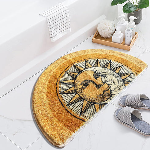 Half Round Door Mat,Semi Circle Bathroom Floor Rug,Tarot Sun Moon Rug,Non-Slip Welcome Entrance Way Rug,Absorbent Bath Mat,Microfiber Tufted Indoo...