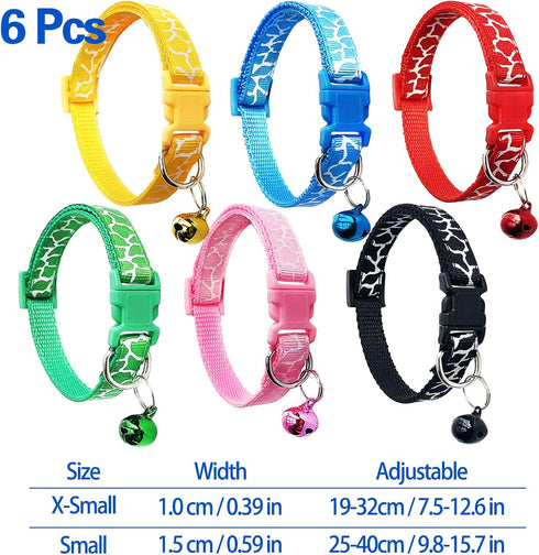Jecikelon 6 PCS Puppy Collars Adjustable Pup Collar for Small Pet Dog Polyester Cat Collar with Bell Basic Collar for Small Dogs (Small, Crack)...
