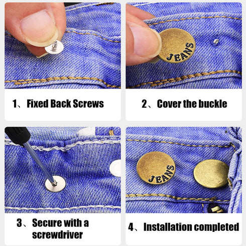 24 Sets Button Pins for Jeans, No-Sew Nailess Removable Instant Jean Button Pins for Pants, Reusable and Adjustable - Removable Screwdriver Includ...