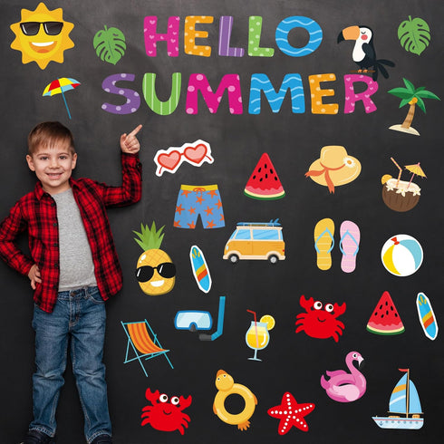 109Pcs Summer Cutouts Summer Bulletin Board Decorations Set Pool Beach Hawaiian Theme Cut Outs Ball Bulletin Board Border Summer Decorations for O...