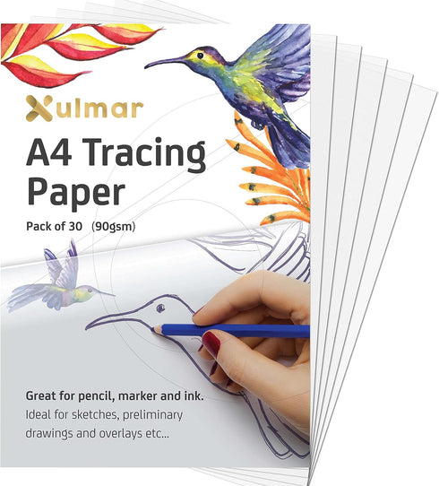 Xulmar Tracing Paper A4 90 GSM - Pack of 30 Sheets Tracing Paper for Sewing Patterns, Drawing Overlays & Sketching on Art Paper & Sketch Book...