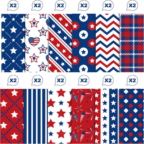 24Sheets Patriotic Pattern Paper 4th of July Double-sided Red Blue White Star Scrapbook Paper for Independence Day for Card Making Photo Album Cra...