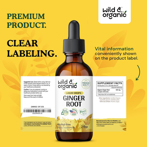Ginger Liquid Extract - Organic Ginger Root Drops - Ginger Supplements for Digestive Support - Vegan, Alcohol Free Tincture - 2 fl oz...