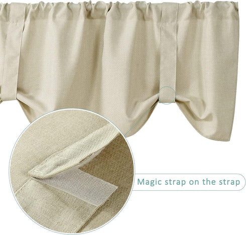 Home Queen Tie Up Shade Curtain Valance Window Treatment for Living Room, Adjustable Balloon Rod Pocket Drape Valance, Set of 1, 54 X 18 Inch, Nat...