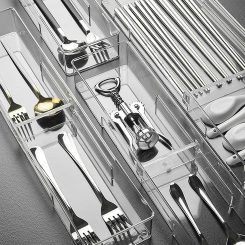 Clear Kitchen Drawer Organizer,Adjustable Utensil Organizer,Silverware Organizer,Drawer Flatware Organizer Tray for Organizing Kitchen Drawers,Off...