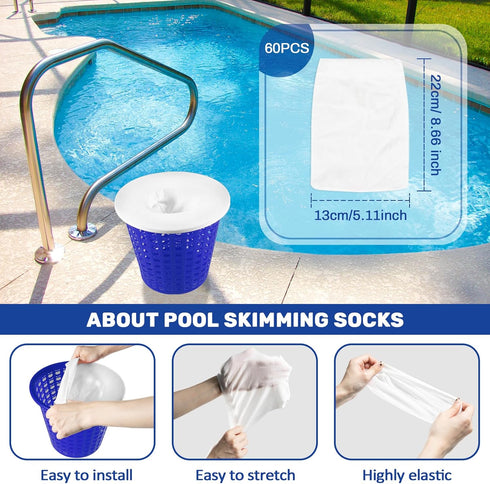 Sukh Pool Skimmer Socks Filte - 60PCS Pool Socks Skimmer Filter Socks Pool Skimmer Basket Sock Pool Filter Socks Pool Cleaning Filter Socks Cleans...