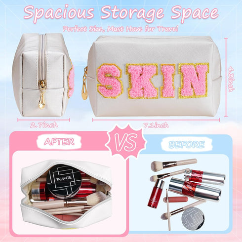 Preppy Skincare Bag, Skin Patch Makeup Bag for Daily Use, Premium Waterproof PU Leather Cosmetic Bag for Teen Girls & Women, Travel Organizer Cute...