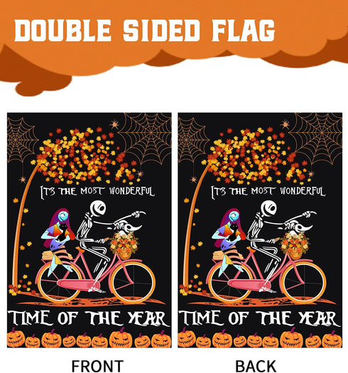 Halloween Garden Flag?12x18 Inch Double-sided Horror Pumpkin Ghost Cycling Pattern House Flag for Outdoor Yard Home Decoration...