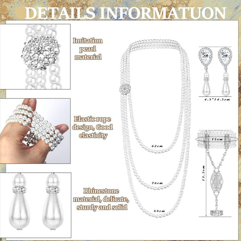 HAIAISO 1920s Art Deco Faux Pearls Necklace Fashion Dangle Pearl Earrings Flapper Bracelet Ring Set 20s Costume Party Accessories Vintage Wedding ...
