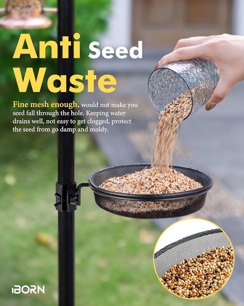 iBorn Bird Feeders Station Mesh Tray and Ring for 1” Pole Stand Station Outdoor Accessory for Humming Bird Feeders for Outside,5SECOND to Install,...