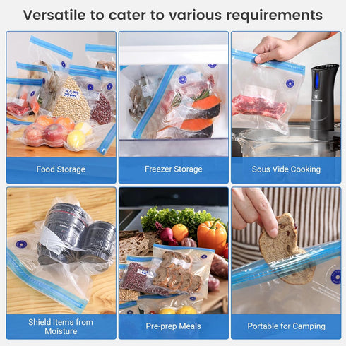 BLITZHOME Vacuum Sealer Bags for Food 3 Sizes, 29 Pack Kit with 15Pcs Reusable Sous Vide Bags, 5 Air Valves, 5 Sealing Clips, 4 Clips for Sous Vid...