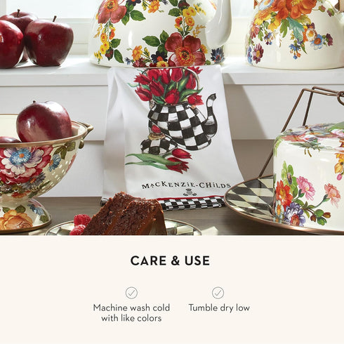 MACKENZIE-CHILDS Cotton Dish Towel, Cute Decorative Kitchen Dish Towel for Cleaning and Home Decor, Set of 1, Tulip Tea Kettle...