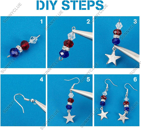SUNNYCLUE 1 Box 366Pcs DIY 10 Pairs American Flag Patriotic Dangle Bohemian Earrings Making Kit 4th of July Independence Day Chandelier Charms Red...