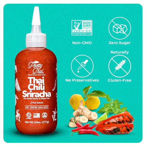 Pretty Thai Chili Sriracha Hot Sauce, Tangy Chili Sriracha with an Umami Kick, Perfect for Stir Fry, Spicy Mayo, and Dipping; Sugar & Gluten Free,...