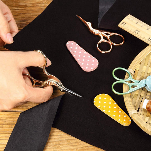 3 Pieces Sewing Embroidery Stork Scissors with 3 Pieces Leather Scissors Cover, Small Stainless Steel Crane Shape Scissors for Manual Sewing Handi...