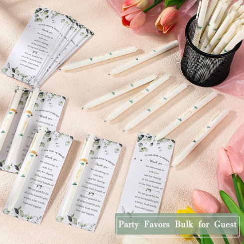 Greenery Baby Shower Pens Decoration Baby Shower Party Games Gift Cards with String Black Ink Retractable Ballpoint Pens for Girl Boy Gender Revea...