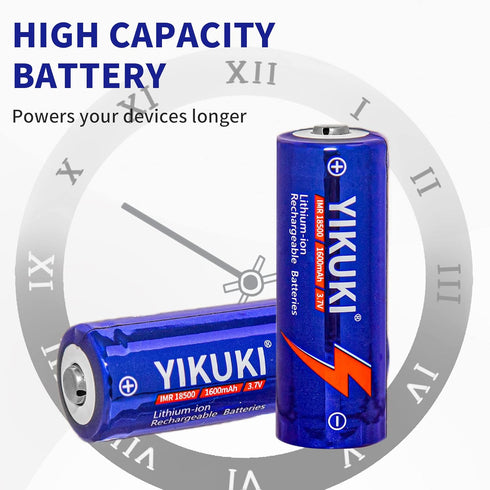 18500 Battery, IMR 18500 Rechargeable Li-ion Battery 1600mAh 3.7V with Button Top, for Flashlight, Solar Garden Light, Etc.?4pack?...
