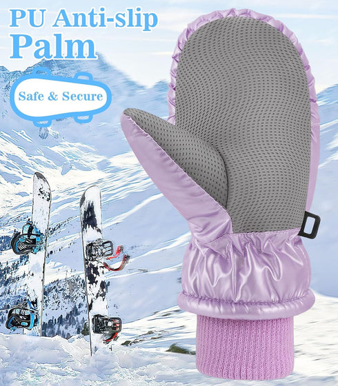 MoKo Toddler Mittens Snow Gloves - Warm Coral Fleece Toddler Gloves with Linking Buckles Waterproof Non-Slip Ski Gloves Snow Mitten for Skiing Sno...