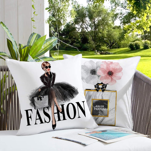 Black White Decorative Pillow Covers 18X18 Bedroom Throw Pillow Covers Pink Fashion Girls Gold Perfume Cute Sofa Couch Decorative Square Pillow Co...