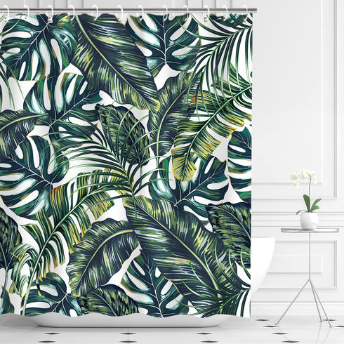 LIVILAN Green Plant Shower Curtain, Botanical Leaf Pattern, 72X72 inches - Jungle Bathroom Decor with 12 Hooks...