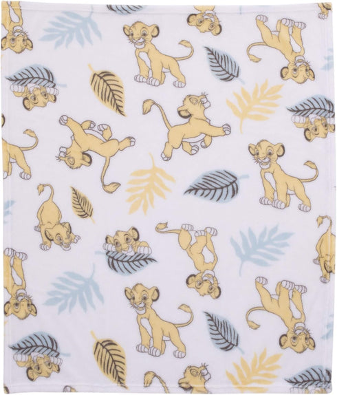Disney Lion King Super Soft White, Yellow, Green Simba Leaves French Fiber Baby Blanket, White, Green, Yellow...
