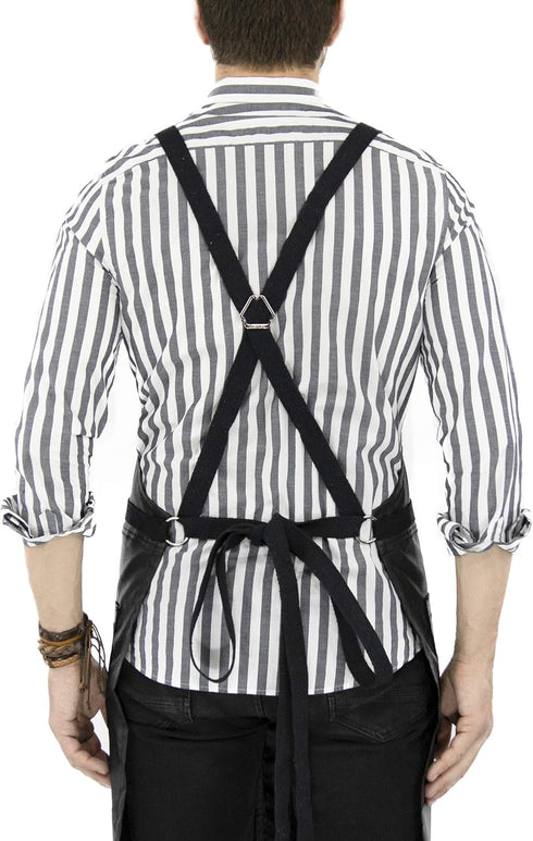 Under NY Sky Cross-Back Black Apron – Chrome Hardware, Coated Twill, Leather Reinforcement, Split-Leg – Adjustable for Men, Women, Pro Barber, Tat...
