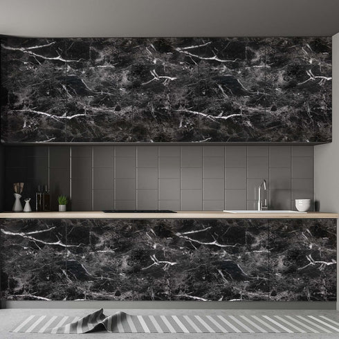 Black Marble Paper Granite Wallpaper 17.7" X 196" Peel and Stick Countertop Paper Self Adhesive Thickening for Kitchen Bathroom and Furniture...