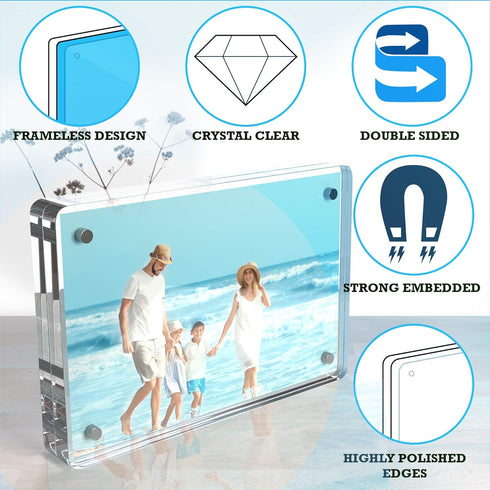 Magnetic Acrylic Picture Frame - Rounded Corners, Frameless, Double Sided - Perfect for Lovely Pets - 4.25x6.25' - 1pc...