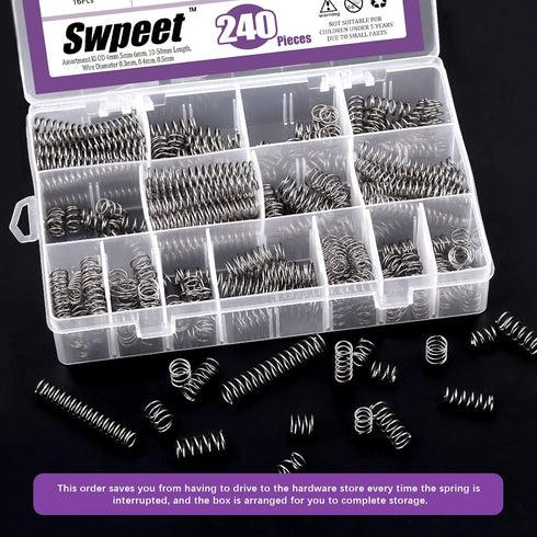 Swpeet 240Pcs 15 Different Sizes Stainless Steel Compression Springs Assortment Kit, Mini Stainless Steel Extension Springs for Shop and Home Repa...