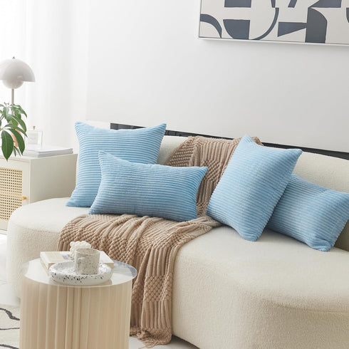 Home Brilliant Blue Throw Pillow for Couch Stripe Velvet Corduroy Euro Sham 24 x 24 Throw Pillow Cover for Sofa, 24 x 24 inch (60cm), Baby Boy Blu...