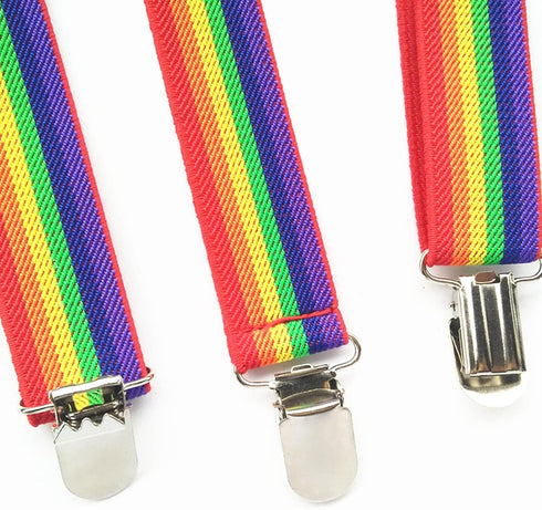 Men Women Clip-on Rainbow Suspenders Elastic Y Shape Adjustable with Clips and Bow Tie...