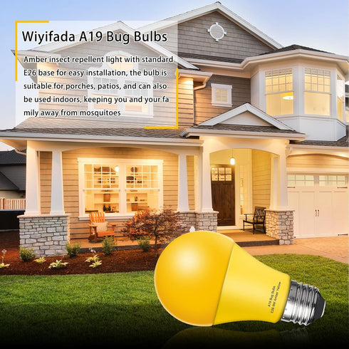 LED Bug Light Bulbs Outdoor 8 Pack,Dimmable 9W Amber Yellow Bug Light Bulbs Replace up to 60W, A19 Bug Lights for Outside, Bedroom, Hallway Porch ...