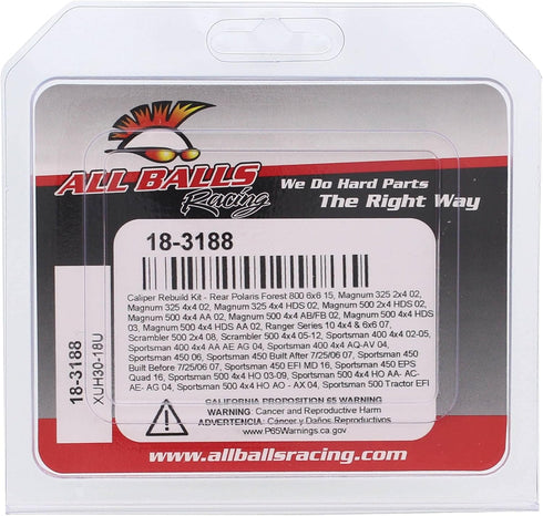 All Balls Racing 18-3188 Caliper Rebuild Kit Rear Compatible with/Replacement For Polaris Magnum 325 2x4 2002, Magnum 500 4x4 AB FB 2002, Magnum 5...