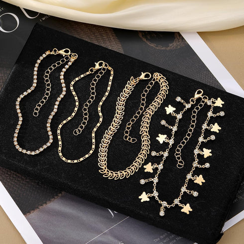 KISS WIFE Gold Anklets for Women, 14k Gold Plated Layered Cuban Figaro Link Chain Ankle Bracelets Set, Dainty Waterproof Summer Beach Foot Jewelry...