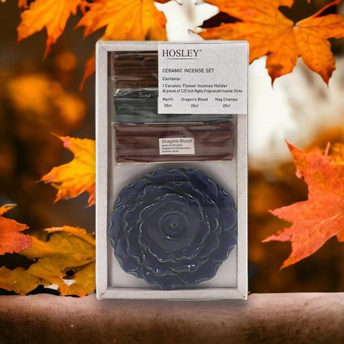Hosley® 60 Stick Bulk Pack Serenity in Variety Ceramic Assorted Spa Incense Set with Ceramic Flower Holder Relaxing Aromas for Meditation and Tran...