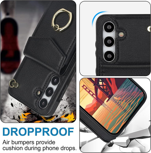 Asuwish Phone Case for Samsung Galaxy S24 Plus S24+ 5G Wallet Cover with Tempered Glass Screen Protector and RFID Blocking Ring Credit Card Holder...