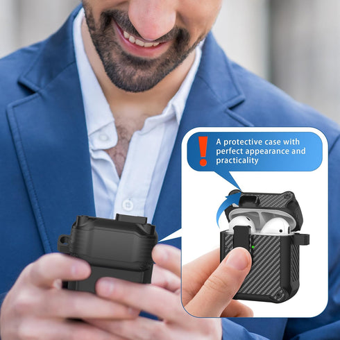 RFUNGUANGO for Airpods 2nd and 1st Generation Protective Cases Automatic Pop-up with Safety Lock Clip, Full Body Shockproof Hard Case with Keychai...