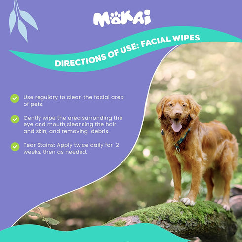 MOKAI Face and Eye Wipes for Dogs and Cats | Soft Fragrance-Free Formula Dog Face Wipes and Dog Eye Wipes Great for Cleansing Wrinkles Removing Sa...