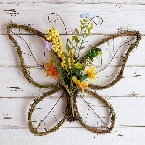idyllic Butterfly Shaped Wreath with Pastel Berries and Floral Spring Artificial Wreaths for Front Door Decor...