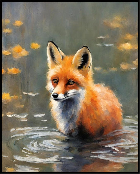 Posterizer 1 pcs- Beautiful Red fox in a shallow river-Art for Animal Lovers-Floral Botanical Art- Gift for Men Women Entrepreneur Teens-Decor for...