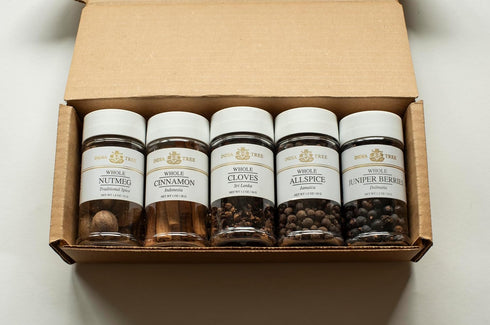 India Tree Winter Holiday Spice Gift Pack - Cinnamon, Nutmeg, Cloves, Allspice, and Juniper Berries - 7.7 Ounces Total...