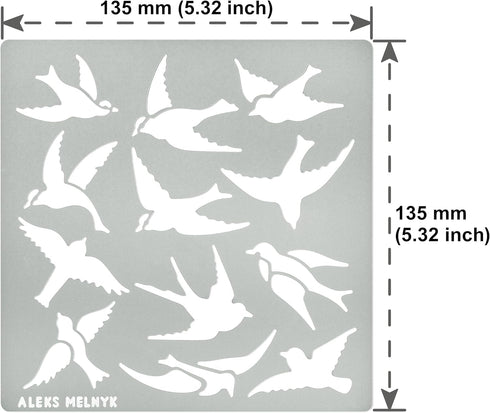 Aleks Melnyk No.468 Metal Stencil, Many swallows fly in The sky, Birds, Animals, Small Stencil, 1 PC, Template for Wood Burning, Engraving, Crafti...