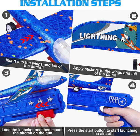 3 Pack Airplane Launcher Toys, 2 Flight Modes LED Foam Glider Catapult Plane, Outdoor Flying Toy for Kids, Birthday Gifts for Boy Girl 6+ Year Old...