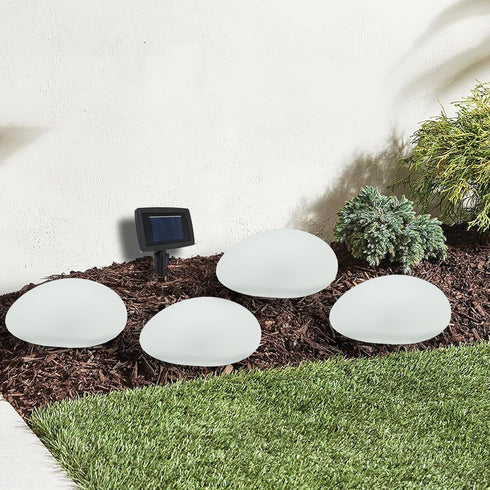 Set of 4 Solar Lights Outdoor Waterproof Solar Pebble Rock Garden Lights Decorative with Warm White LED...