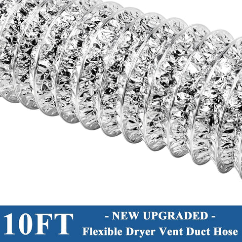 Funmit Dryer Vent Hose Kit - 4 In Diameter by 10 Ft Length - with 2 Stainless Steel Worm Clamp - Flexible Universal Aluminum Foil Non-Insulated - ...