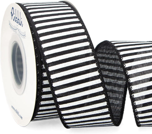 Ribbli Black and White Stripe Wired Ribbon, 1-1/2 Inch x 10 Yard, Narrow Striped Burlap Ribbon for Craft, Wreath,Christmas Tree Decoration, Outdoo...