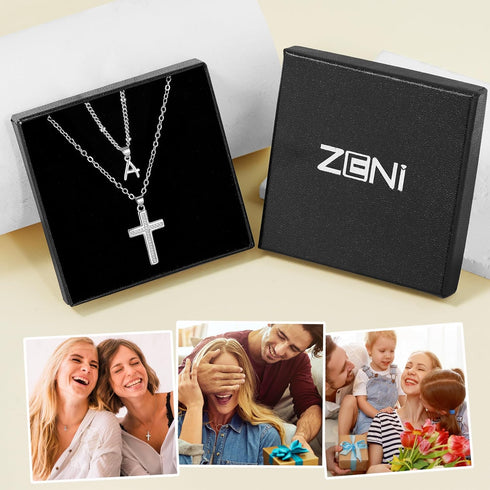 ZENI Dainty Cross Necklaces for Women, White Gold Plated Layered Chain Initial A Pendant Choker Necklace, Cubic Zirconia Cross Christian Faith Jew...