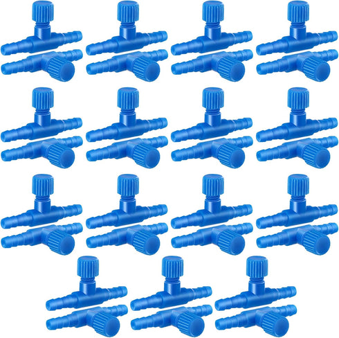 30 Pack Aquarium Air Control Valves for Fish Tank 3/16" ID Air Tube Blue Single Way T Shape Control Valve Plastic Aquarium Hose Connector for Home...