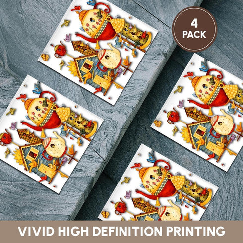 3dRose cst_184658_3 Pretty Decorative Teapots and Birdhouses-Ceramic Tile Coasters, Set of 4...